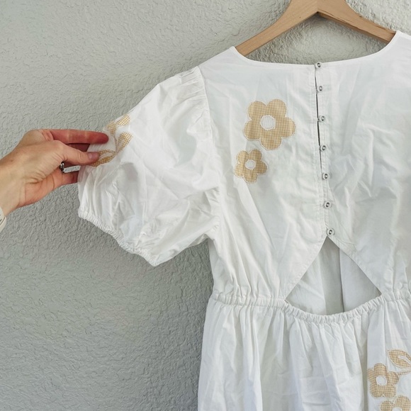 Madewell Anna Marie Embroidered White and Tan Floral Mini Dress Medium - Picture 4 of 16
